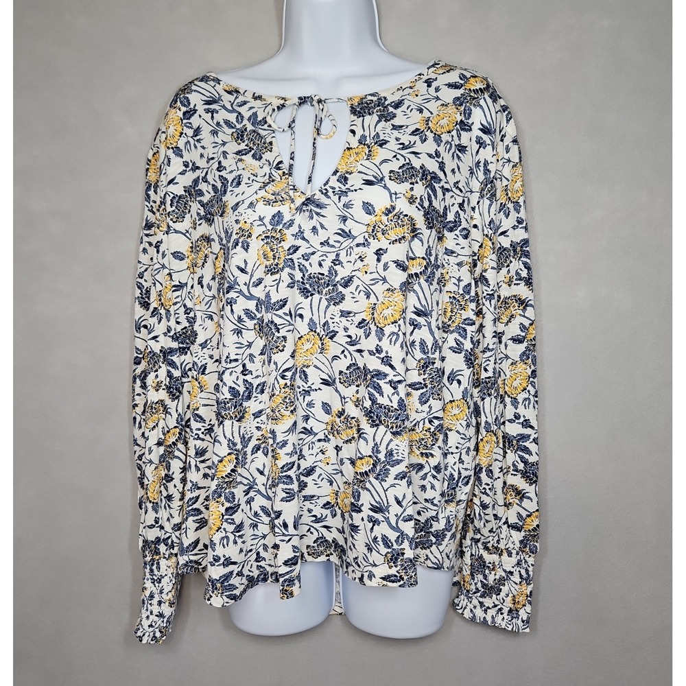 Lucky Brand Womens White Floral Boho Long Sleeve Blouse Size XL